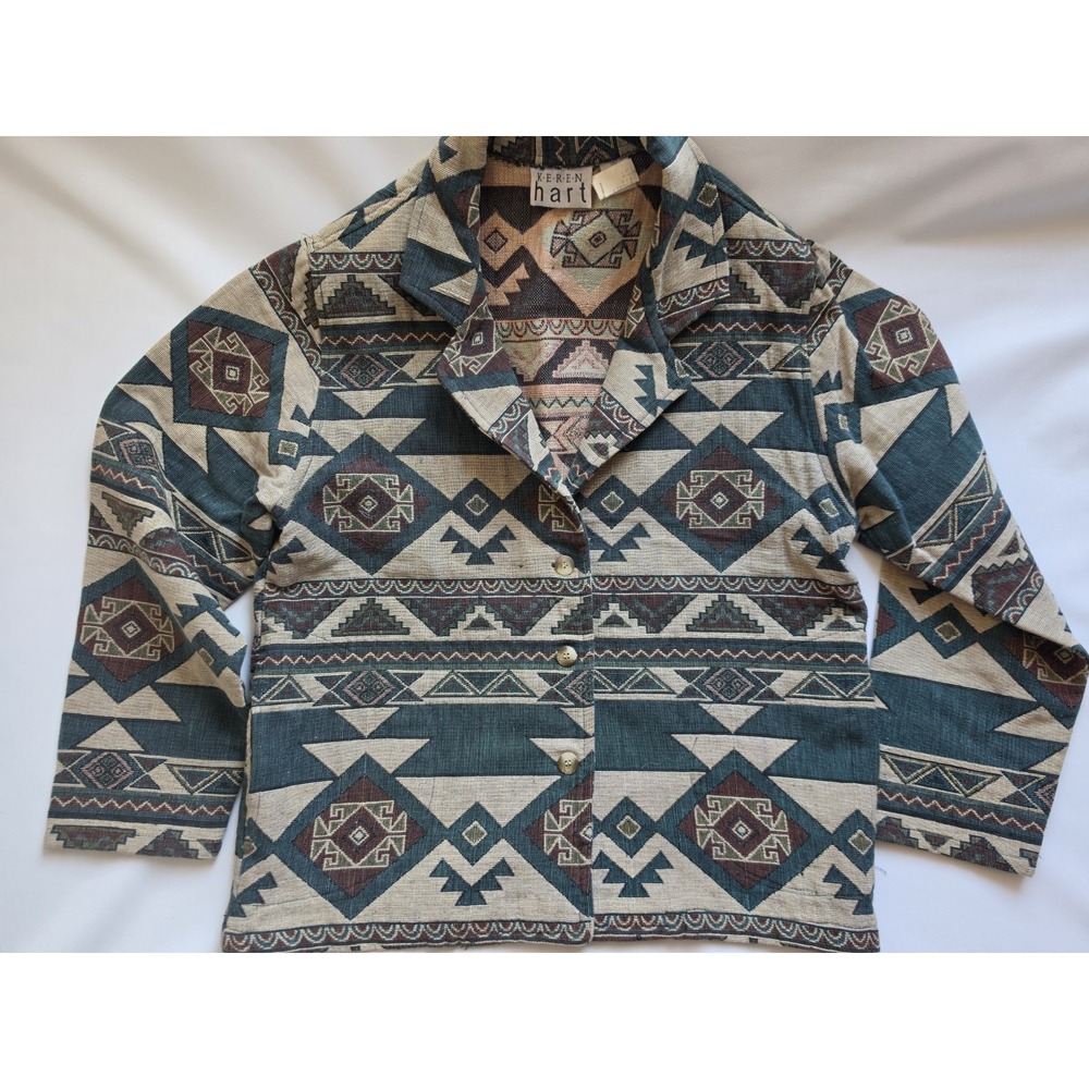 Vintage Keren Hart Women's M Southwestern Aztec Tapestry Jacket Blazer Boho 90s
